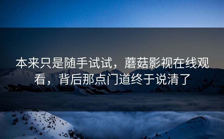 本来只是随手试试，蘑菇影视在线观看，背后那点门道终于说清了